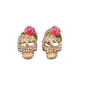 Rose Rhinestone Skull Stud Earrings
